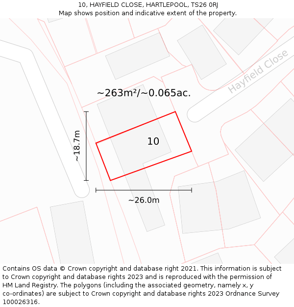 10, HAYFIELD CLOSE, HARTLEPOOL, TS26 0RJ: Plot and title map