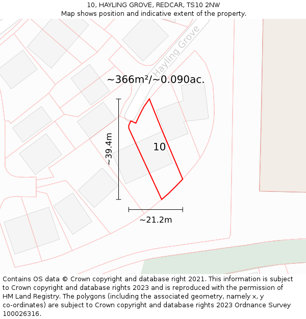 10, HAYLING GROVE, REDCAR, TS10 2NW: Plot and title map