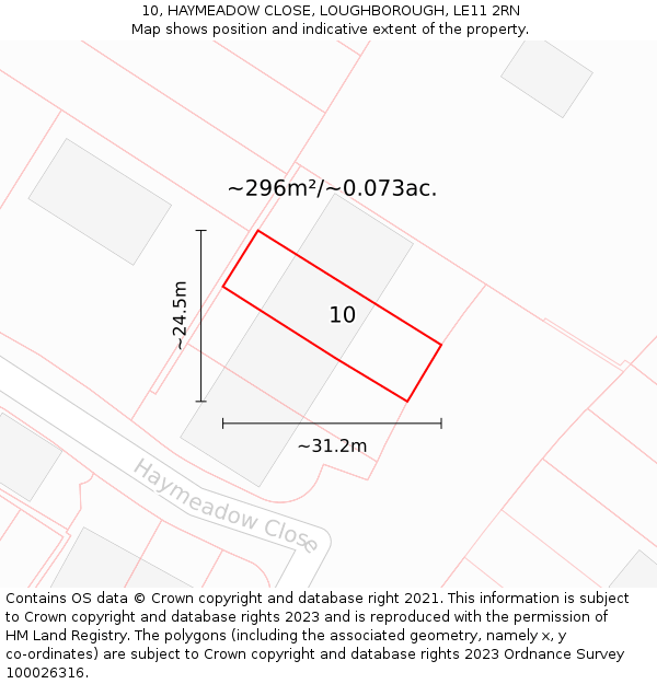 10, HAYMEADOW CLOSE, LOUGHBOROUGH, LE11 2RN: Plot and title map