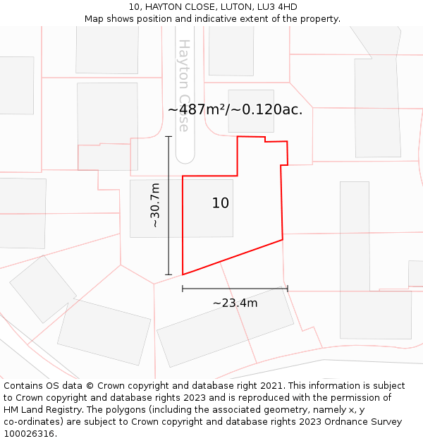 10, HAYTON CLOSE, LUTON, LU3 4HD: Plot and title map