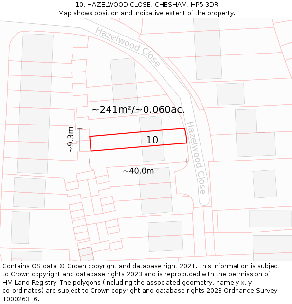 10, HAZELWOOD CLOSE, CHESHAM, HP5 3DR: Plot and title map