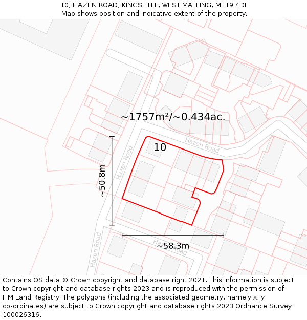 10, HAZEN ROAD, KINGS HILL, WEST MALLING, ME19 4DF: Plot and title map