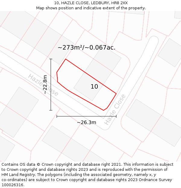 10, HAZLE CLOSE, LEDBURY, HR8 2XX: Plot and title map