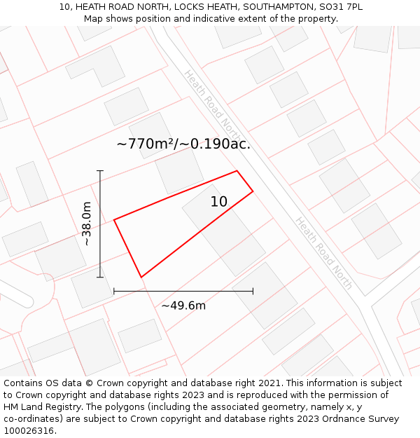 10, HEATH ROAD NORTH, LOCKS HEATH, SOUTHAMPTON, SO31 7PL: Plot and title map