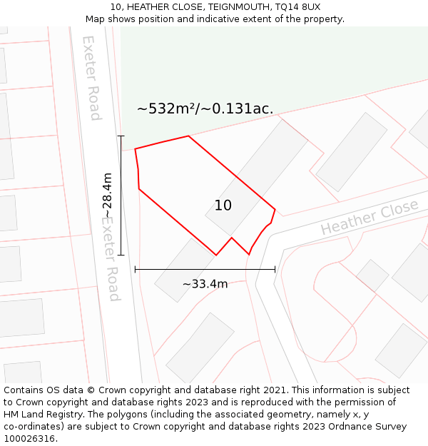 10, HEATHER CLOSE, TEIGNMOUTH, TQ14 8UX: Plot and title map