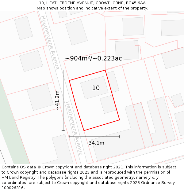 10, HEATHERDENE AVENUE, CROWTHORNE, RG45 6AA: Plot and title map