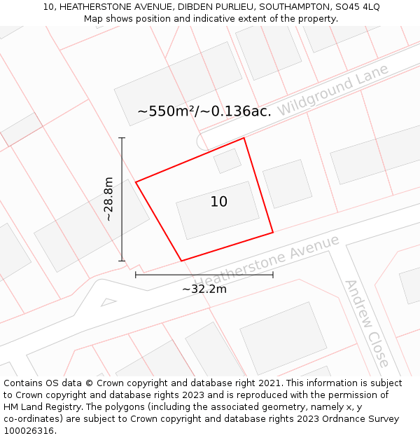 10, HEATHERSTONE AVENUE, DIBDEN PURLIEU, SOUTHAMPTON, SO45 4LQ: Plot and title map