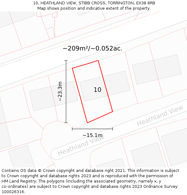 10, HEATHLAND VIEW, STIBB CROSS, TORRINGTON, EX38 8RB: Plot and title map