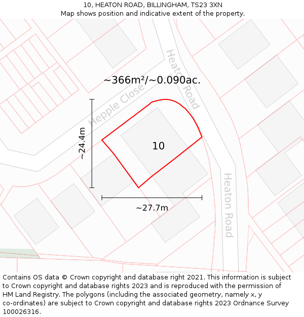 10, HEATON ROAD, BILLINGHAM, TS23 3XN: Plot and title map