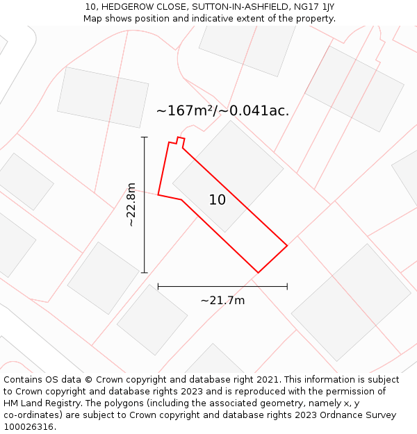 10, HEDGEROW CLOSE, SUTTON-IN-ASHFIELD, NG17 1JY: Plot and title map