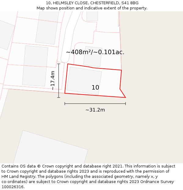 10, HELMSLEY CLOSE, CHESTERFIELD, S41 8BG: Plot and title map