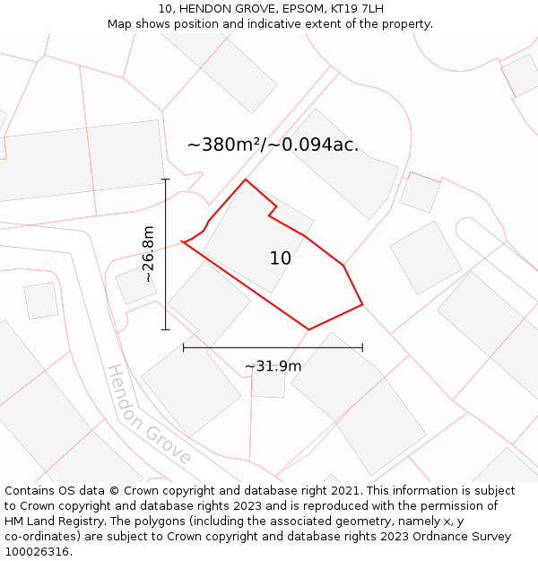 10, HENDON GROVE, EPSOM, KT19 7LH: Plot and title map