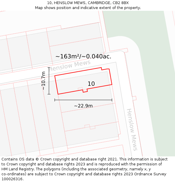 10, HENSLOW MEWS, CAMBRIDGE, CB2 8BX: Plot and title map