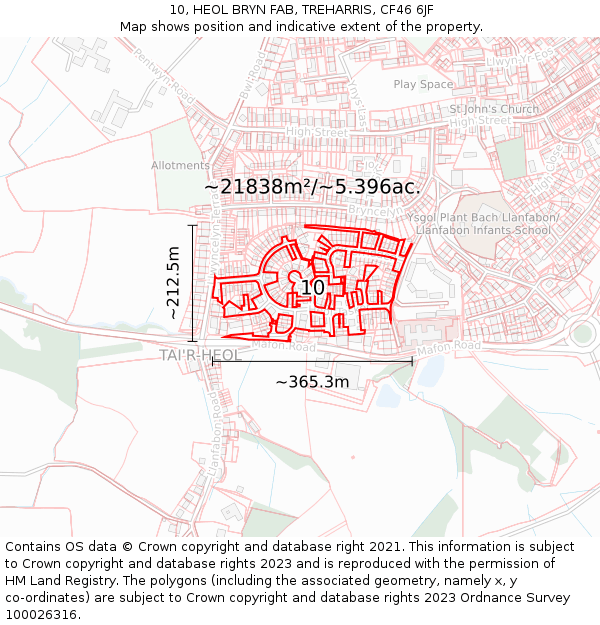 10, HEOL BRYN FAB, TREHARRIS, CF46 6JF: Plot and title map