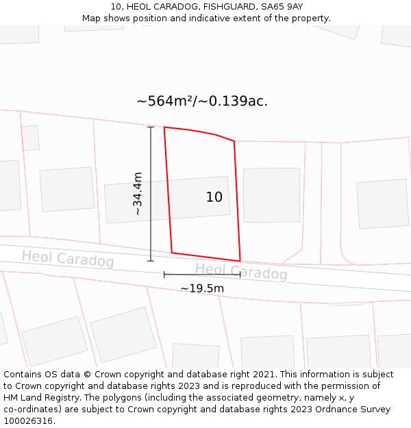 10, HEOL CARADOG, FISHGUARD, SA65 9AY: Plot and title map