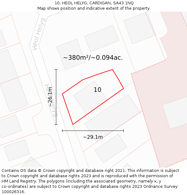 10, HEOL HELYG, CARDIGAN, SA43 1NQ: Plot and title map