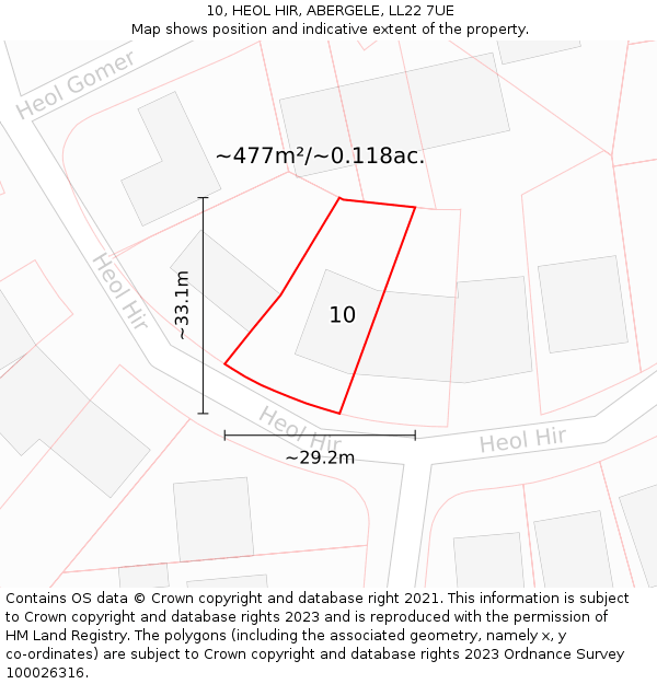 10, HEOL HIR, ABERGELE, LL22 7UE: Plot and title map