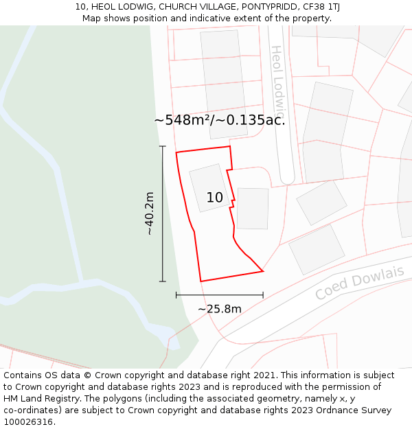 10, HEOL LODWIG, CHURCH VILLAGE, PONTYPRIDD, CF38 1TJ: Plot and title map