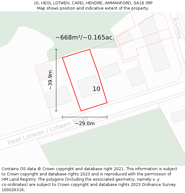 10, HEOL LOTWEN, CAPEL HENDRE, AMMANFORD, SA18 3RP: Plot and title map