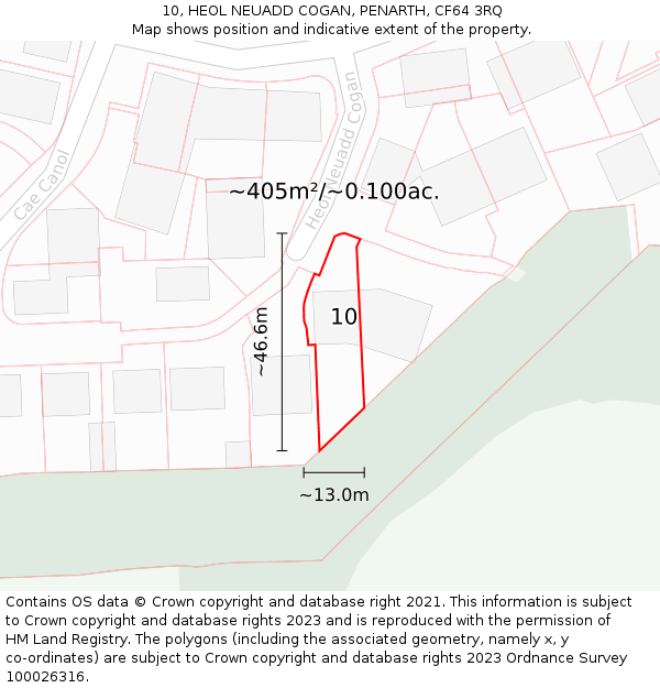 10, HEOL NEUADD COGAN, PENARTH, CF64 3RQ: Plot and title map