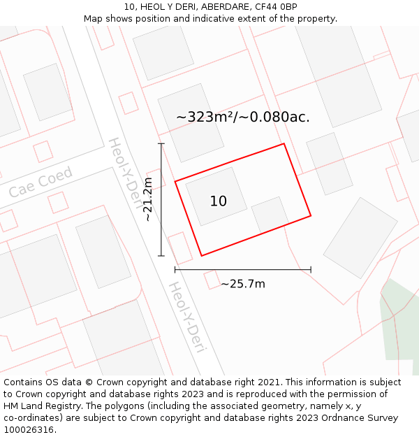 10, HEOL Y DERI, ABERDARE, CF44 0BP: Plot and title map