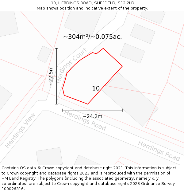10, HERDINGS ROAD, SHEFFIELD, S12 2LD: Plot and title map