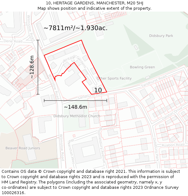 10, HERITAGE GARDENS, MANCHESTER, M20 5HJ: Plot and title map