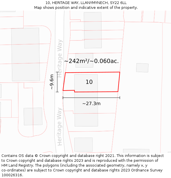 10, HERITAGE WAY, LLANYMYNECH, SY22 6LL: Plot and title map