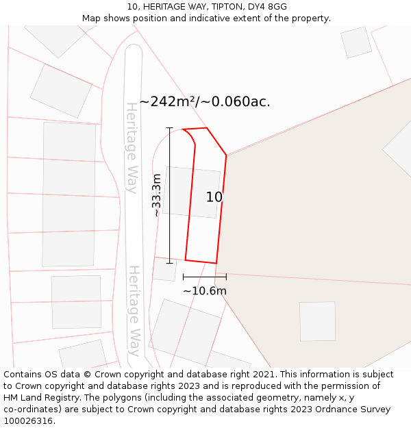 10, HERITAGE WAY, TIPTON, DY4 8GG: Plot and title map