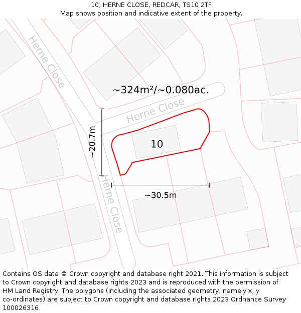 10, HERNE CLOSE, REDCAR, TS10 2TF: Plot and title map