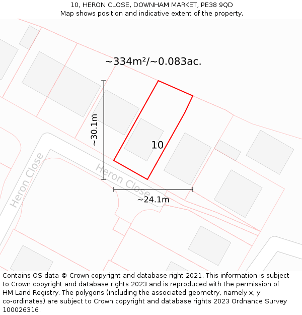 10, HERON CLOSE, DOWNHAM MARKET, PE38 9QD: Plot and title map