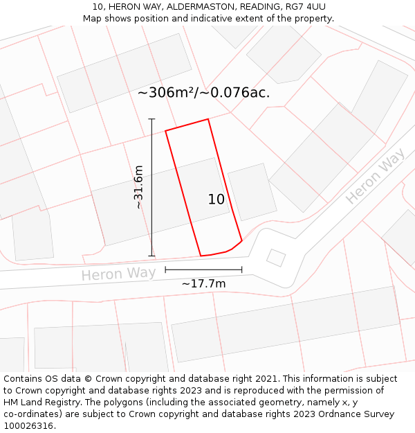 10, HERON WAY, ALDERMASTON, READING, RG7 4UU: Plot and title map