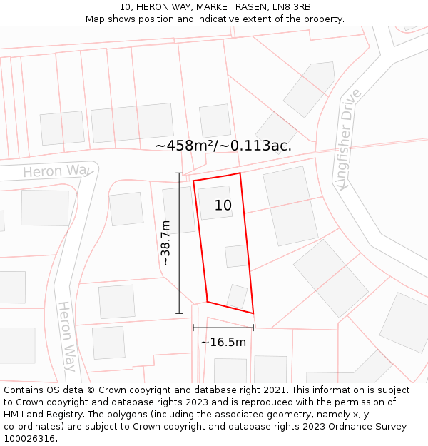 10, HERON WAY, MARKET RASEN, LN8 3RB: Plot and title map