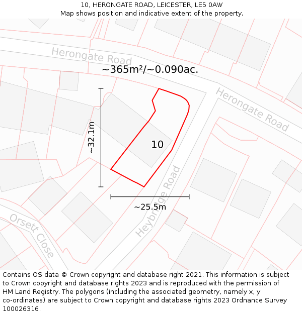 10, HERONGATE ROAD, LEICESTER, LE5 0AW: Plot and title map