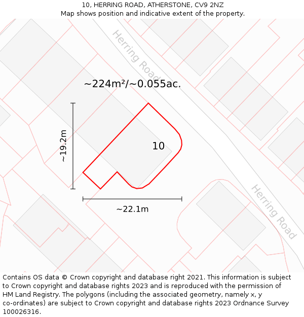 10, HERRING ROAD, ATHERSTONE, CV9 2NZ: Plot and title map