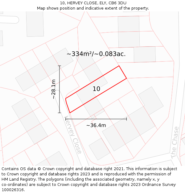 10, HERVEY CLOSE, ELY, CB6 3DU: Plot and title map