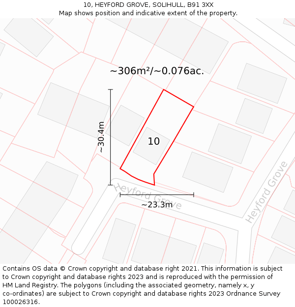 10, HEYFORD GROVE, SOLIHULL, B91 3XX: Plot and title map