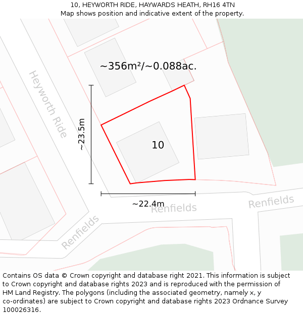 10, HEYWORTH RIDE, HAYWARDS HEATH, RH16 4TN: Plot and title map