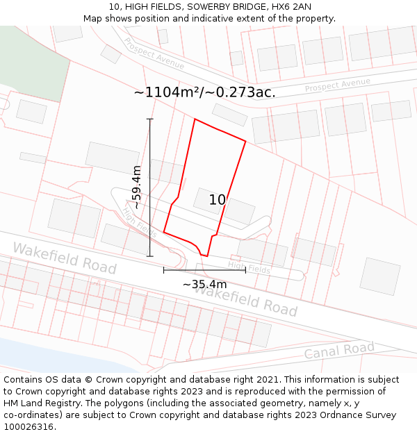 10, HIGH FIELDS, SOWERBY BRIDGE, HX6 2AN: Plot and title map