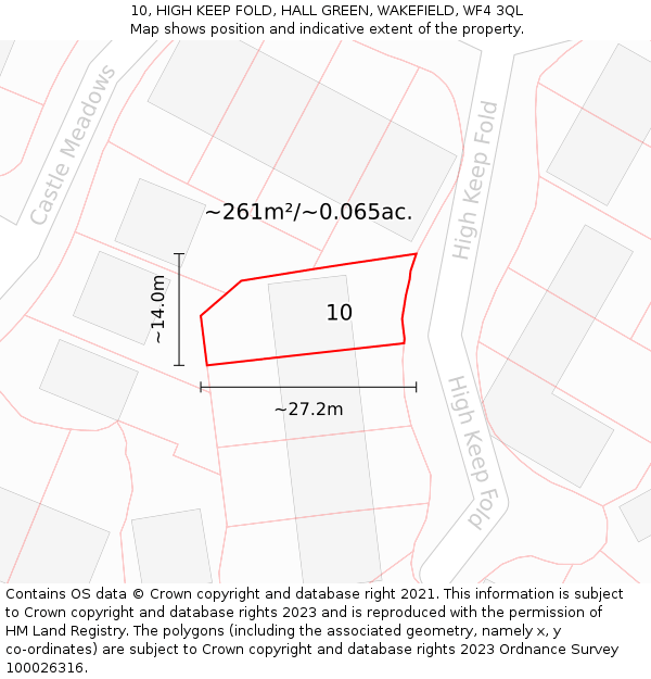 10, HIGH KEEP FOLD, HALL GREEN, WAKEFIELD, WF4 3QL: Plot and title map