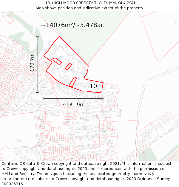 10, HIGH MOOR CRESCENT, OLDHAM, OL4 2SN: Plot and title map