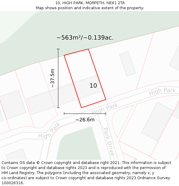 10, HIGH PARK, MORPETH, NE61 2TA: Plot and title map