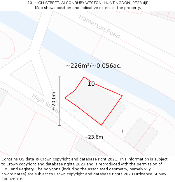 10, HIGH STREET, ALCONBURY WESTON, HUNTINGDON, PE28 4JP: Plot and title map