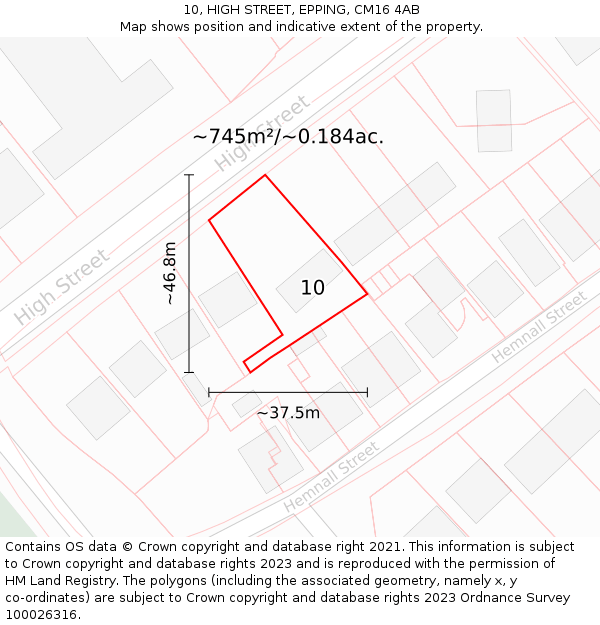 10, HIGH STREET, EPPING, CM16 4AB: Plot and title map