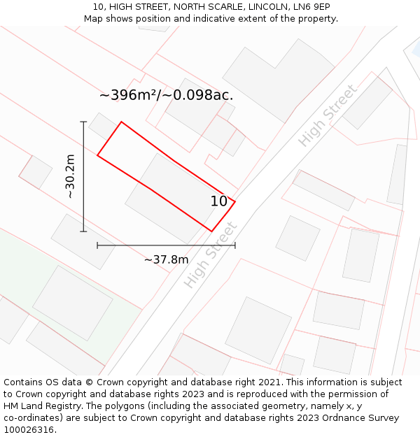 10, HIGH STREET, NORTH SCARLE, LINCOLN, LN6 9EP: Plot and title map