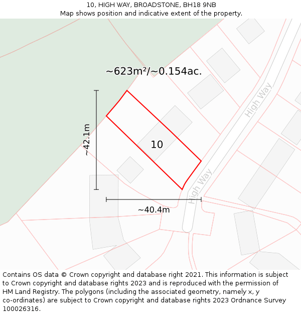 10, HIGH WAY, BROADSTONE, BH18 9NB: Plot and title map