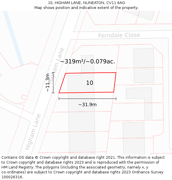 10, HIGHAM LANE, NUNEATON, CV11 6AG: Plot and title map