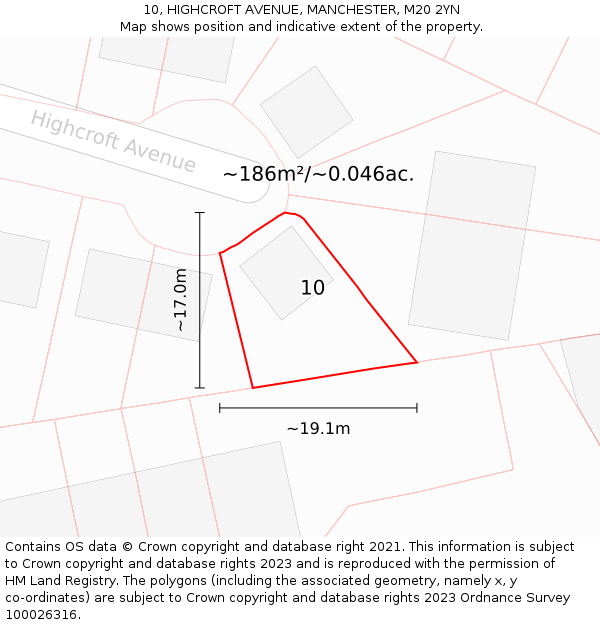 10, HIGHCROFT AVENUE, MANCHESTER, M20 2YN: Plot and title map