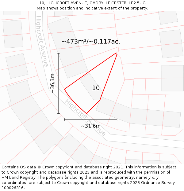 10, HIGHCROFT AVENUE, OADBY, LEICESTER, LE2 5UG: Plot and title map