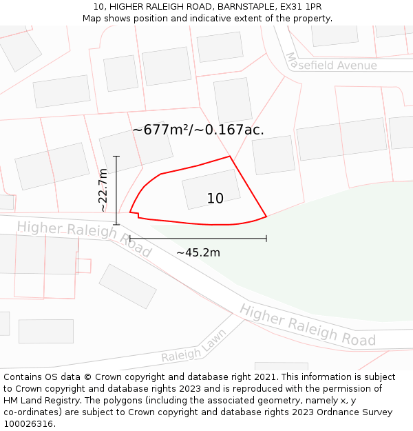 10, HIGHER RALEIGH ROAD, BARNSTAPLE, EX31 1PR: Plot and title map